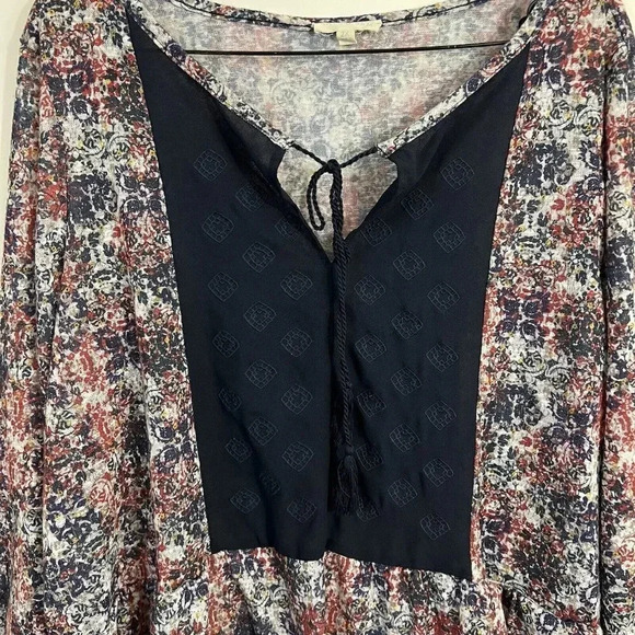 Kate & Sam Floral Blouse 2X Semi Sheer Tassles Navy Blue Red White Peplum Top - Picture 7 of 9